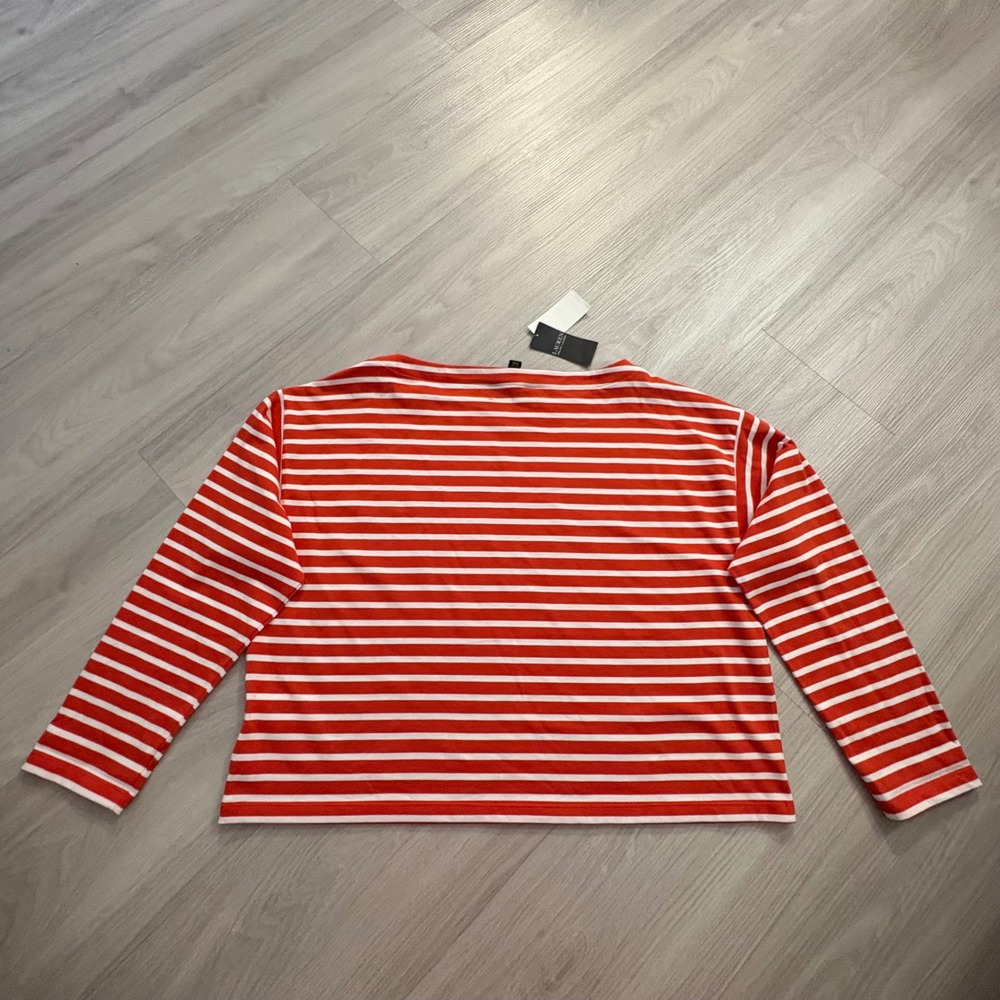 Lauren Ralph Lauren Top Women Orange White Boat Neck Nautical Long Sleeve XL NWT - Picture 5 of 16